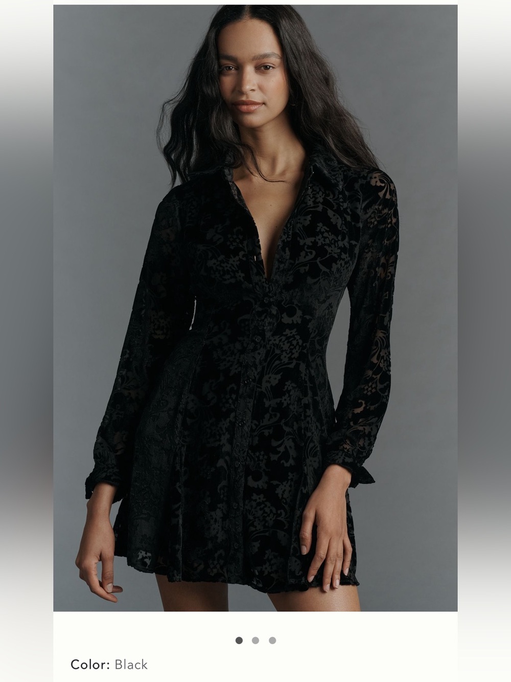 Paige Desano shirt dress Black Velvet Floral Button-Front Mini Dress size 4